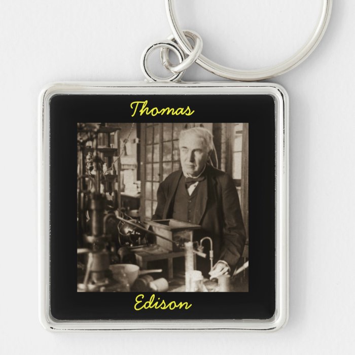 Thomas Edison in His Lab Stereoview Keychain