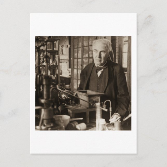 Thomas Edison in His Lab Stereoview Postcard (Front)
