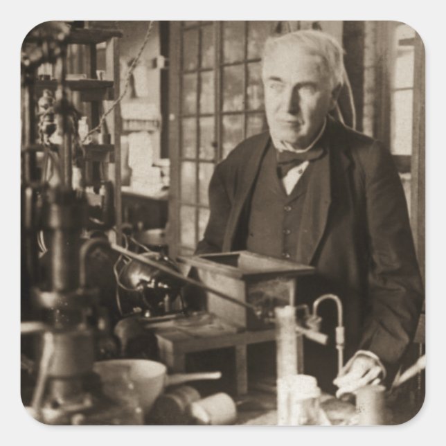 Thomas Edison in His Lab Stereoview Square Sticker (Front)