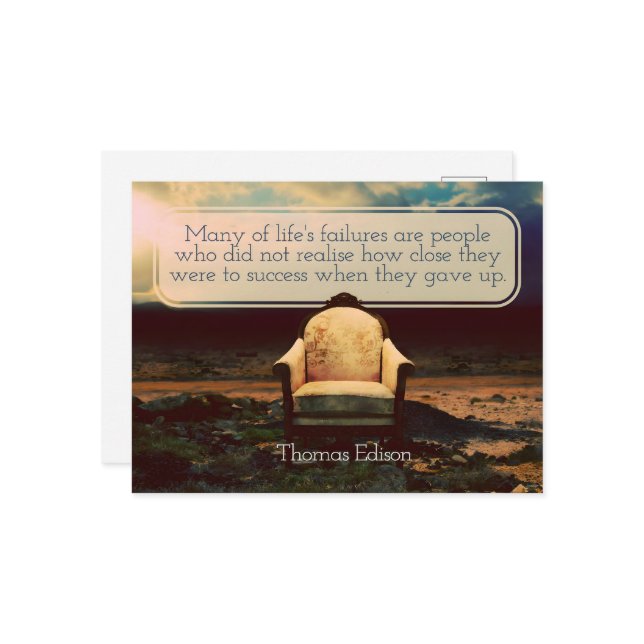 Thomas Edison Inspirational Quote "Failures" Postcard (Front/Back In Situ)
