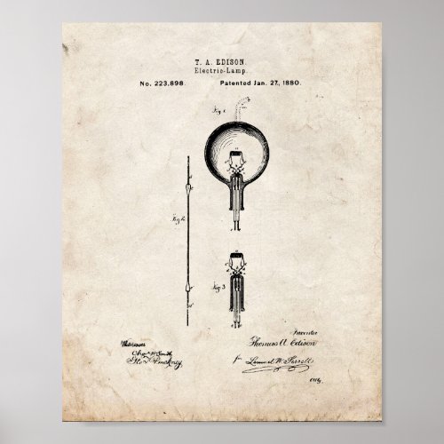 Thomas Edison Light Bulb Patent _ Old Look Poster
