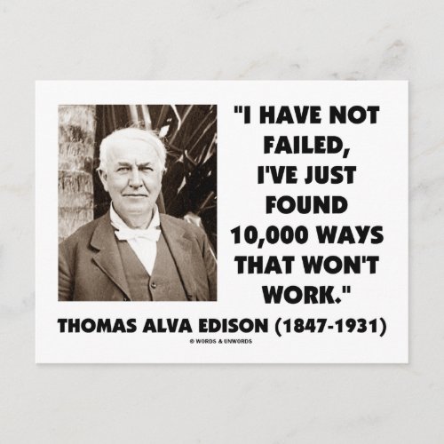 Thomas Edison Not Failed 10000 Ways Wont Work Postcard