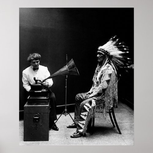 Thomas Edison Phonograph Recording Native American Poster