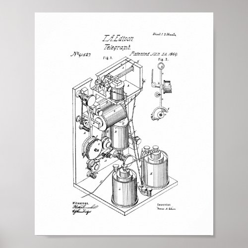 Thomas Edison Telegraph Patent Poster