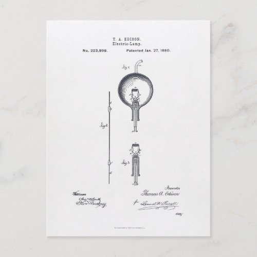 Thomas Edisons Light Bulb Patent Application 1880 Postcard