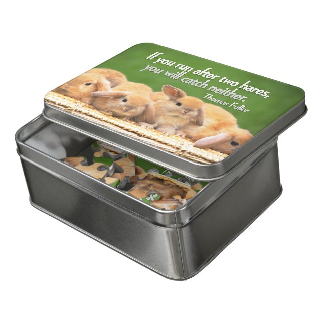Thomas Fuller Inspirational Quote "Two hares" Box  Jigsaw Puzzle (Lid Open)
