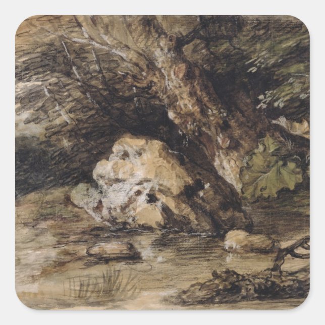 Thomas Gainsborough | A Hilly Landscape with Figur Square Sticker (Front)