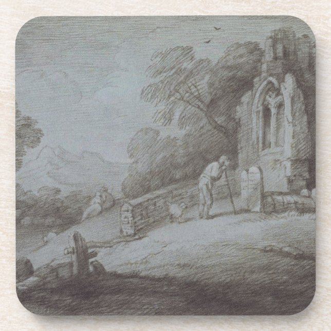 Thomas Gainsborough | Churchyard with Figure Conte Beverage Coaster (Front)
