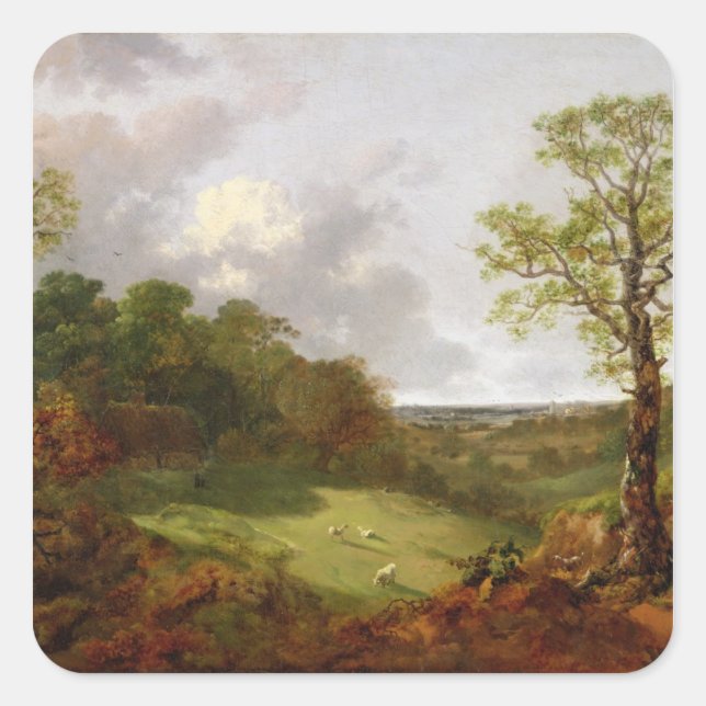 Thomas Gainsborough | Wooded Landscape with a Cott Square Sticker (Front)