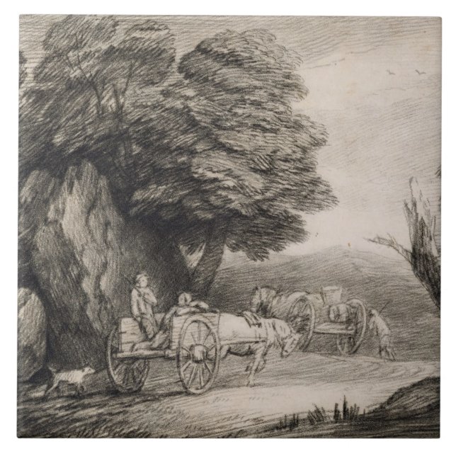 Thomas Gainsborough | Wooded Landscape with Carts  Ceramic Tile (Front)