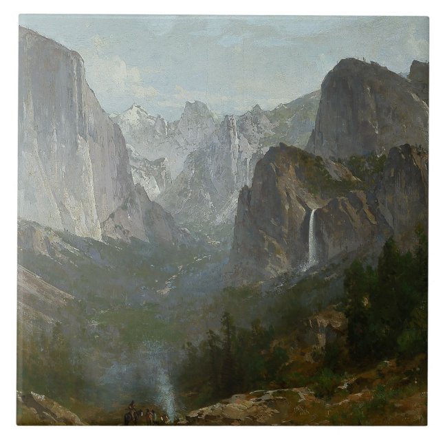Thomas Hill - Indians at Campfire, Yosemite Valley Ceramic Tile (Front)