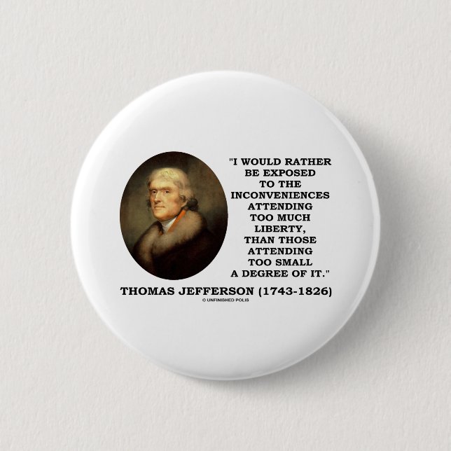 Thomas Jefferson Inconveniences Too Much Liberty Button (Front)