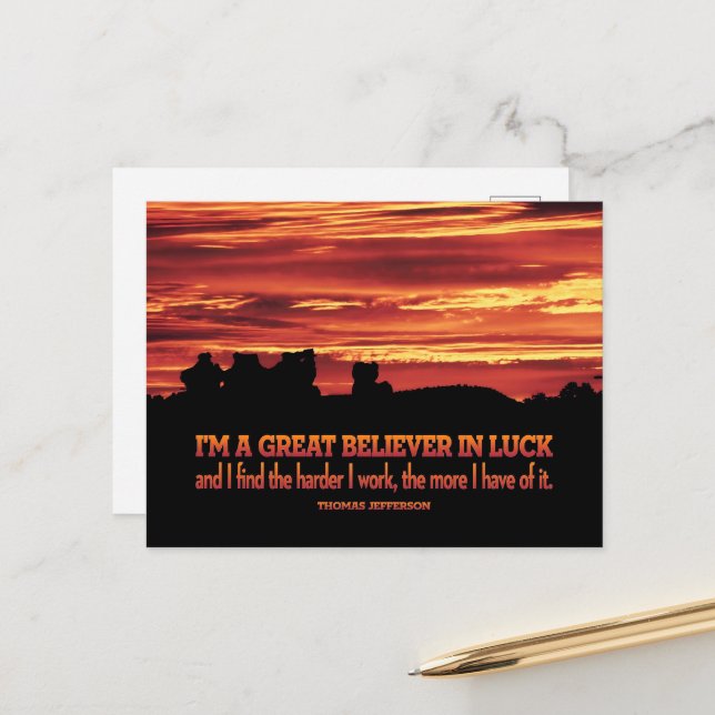 Thomas Jefferson Inspirational Quote "Luck" Postcard (Front/Back In Situ)