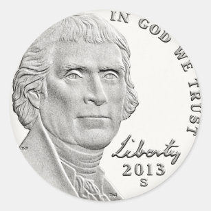 Thomas Jefferson Nickel Classic Round Sticker