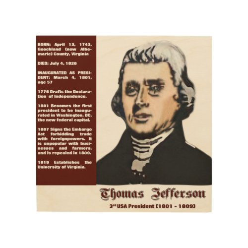 Thomas Jefferson Portrait Wood Wall Art