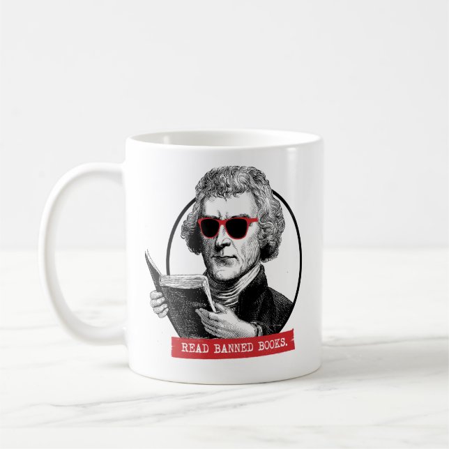 Thomas Jefferson Reads Banned Books Coffee Mug (Left)