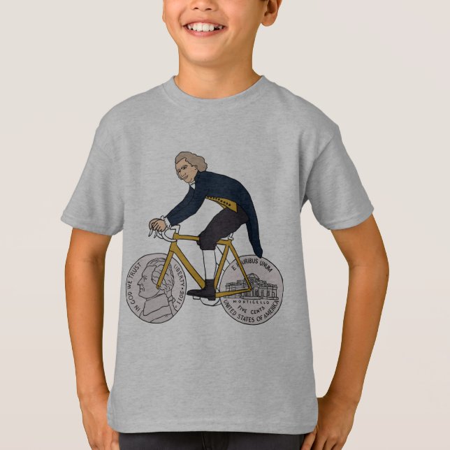 Thomas Jefferson Riding Bike W/ Nickel Wheels T-Shirt (Front)