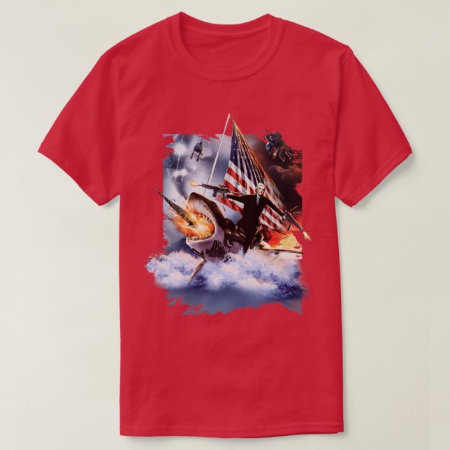 Thomas Jefferson Riding Shark T-Shirt (Design Front)