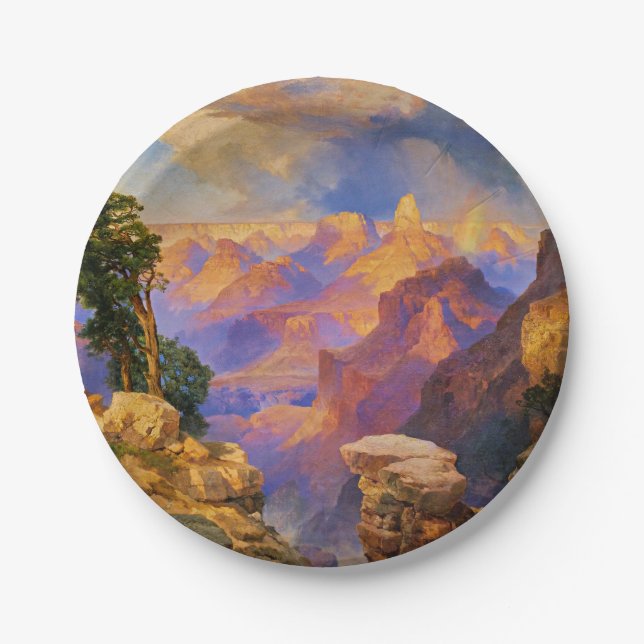 Thomas Moran art, Grand Canyon with Rainbow Paper Plates (Front)