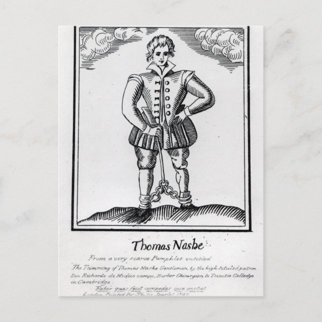 Thomas Nashe , from a pamphlet, pub. in 1597 Postcard (Front)