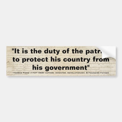 Thomas Paine DUTY OF THE PATRIOT Quote Bumper Sticker