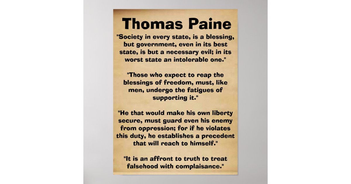 Thomas Paine Quotes Poster | Zazzle.com