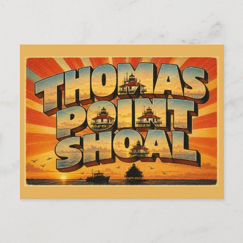Vintage-style postcard of Thomas Point Shoal Lighthouse in the Chesapeake Bay