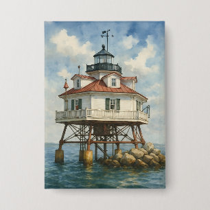 Thomas Point Shoal Lighthouse Watercolor Button