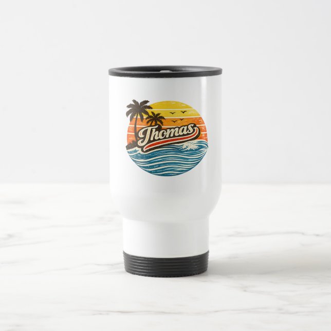 Thomas Retro Sunset Name Design Travel Mug (Center)