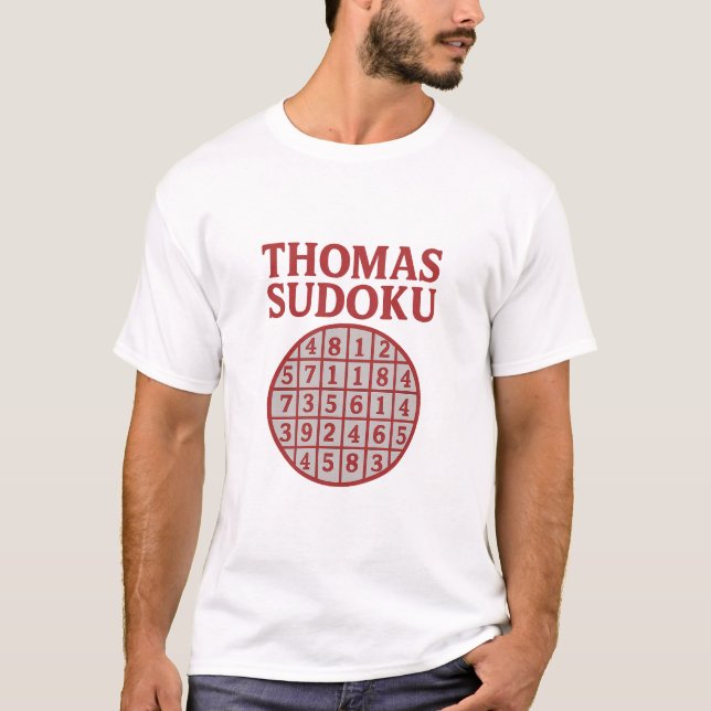 THOMAS Sudoku Puzzle – Bold Red Grid Tee (Front)