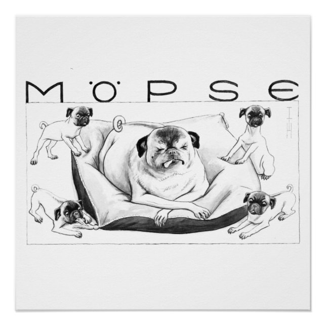 Thomas Theodor Heine - Möpse Poster Canvas Print (Front)