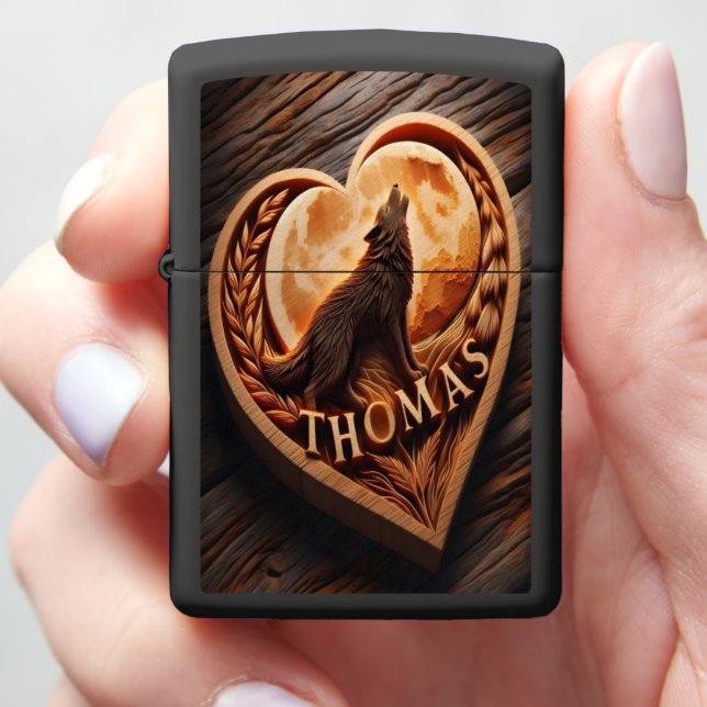 Thomas Wolf Howl Under Full Moon Zippo Lighter (In Hand)