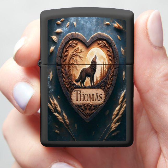 Thomas Wolf Howling at the Moon Zippo Lighter (In Hand)