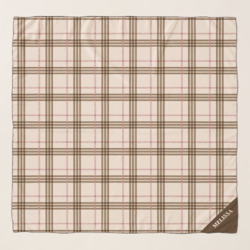 Thompson beige brown pink red rose gold tartan  scarf