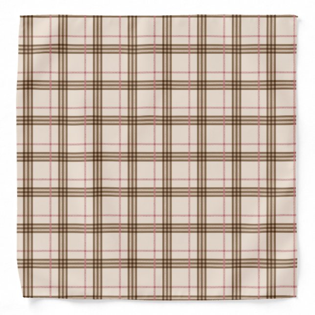 Thompson beige brown red plaid Scottish tartan Bandana (Front)