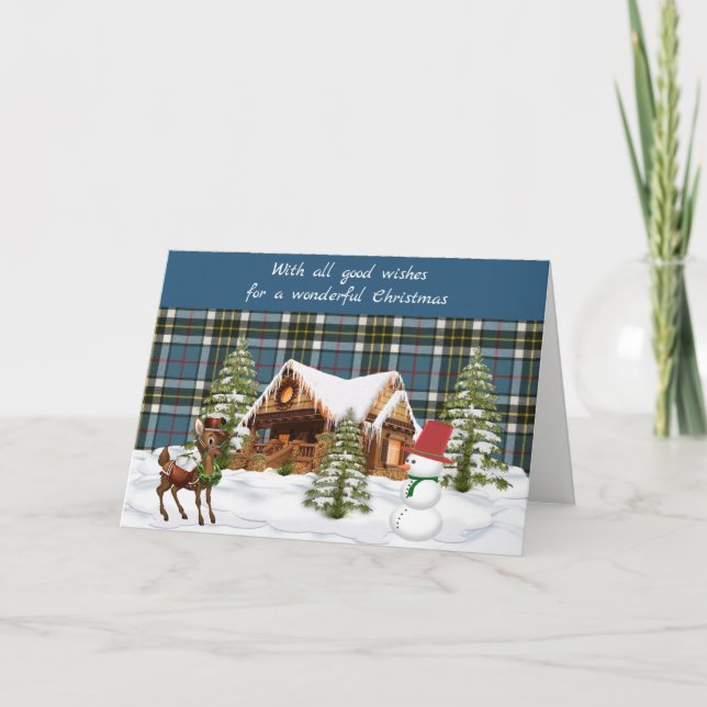 Thompson Blue  Scottish Tartan Christmas Holiday Card (Front)