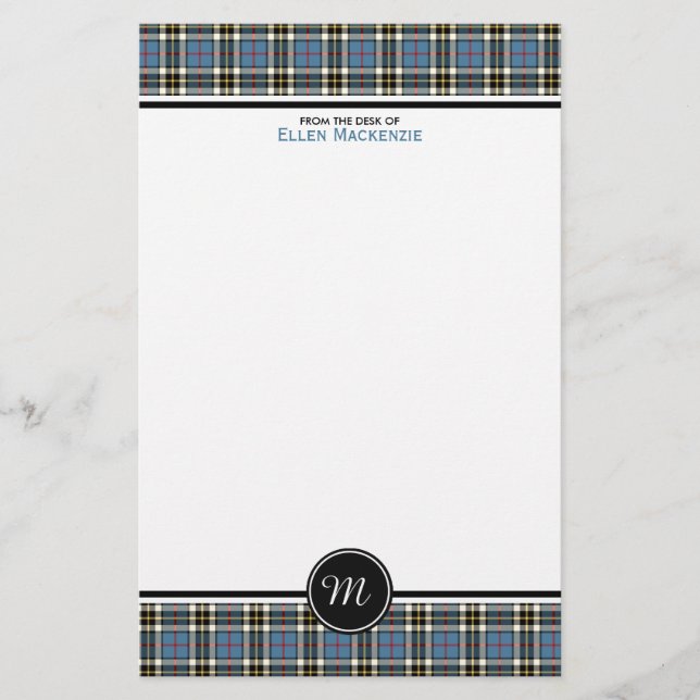 Thompson Clan Blue Formal Dress Tartan Monogram Stationery (Front)