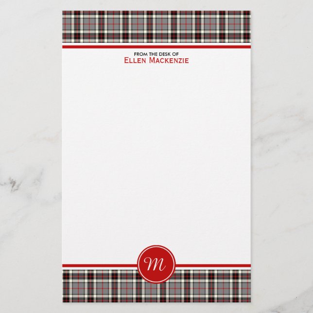 Thompson Clan Gray Formal Dress Tartan Monogram Stationery (Front)
