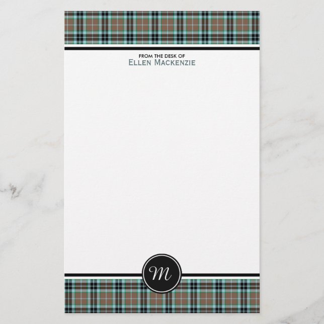 Thompson Clan Hunting Tartan Monogram Stationery (Front)