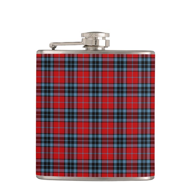 Thompson Clan Tartan Red and Blue Plaid Hip Flask (Front)