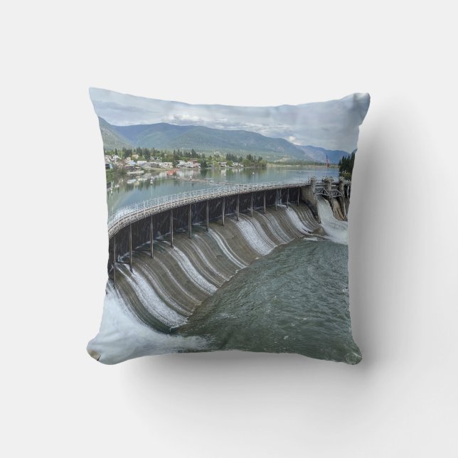 Thompson Falls Dam Throw Pillow (Front)