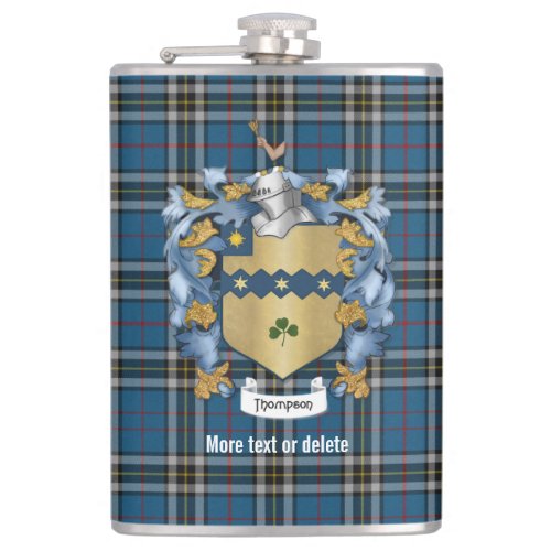 Thompson Family Crest and Tartan Plaid Flask