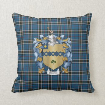 Thompson Family Crest And Tartan Plaid Throw Pillow by Spice at Zazzle