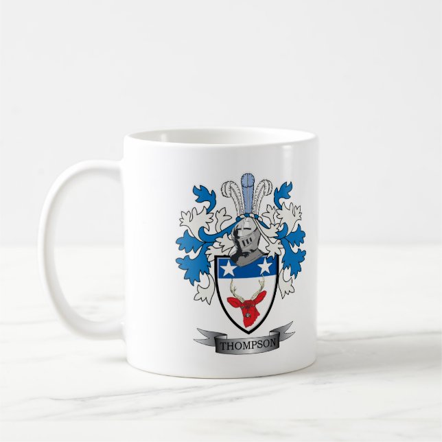 Thompson Family Crest Coat of Arms Coffee Mug (Left)