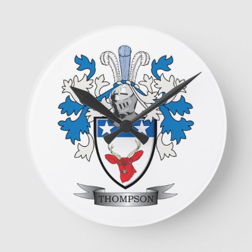 Thompson Family Crest Coat of Arms Round Clock