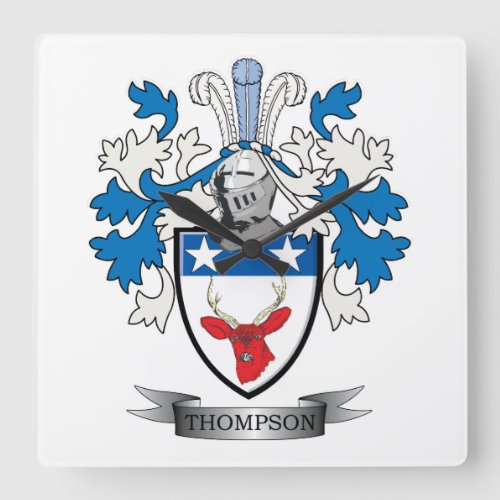 Thompson Family Crest Coat of Arms Square Wall Clock