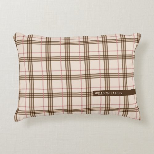 Thompson Scottish plaid tartan beige brown red Accent Pillow