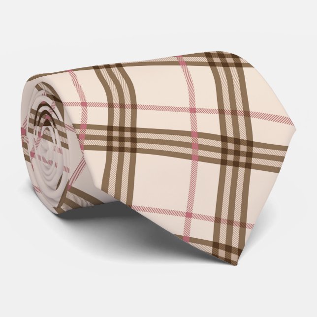 Thompson Scottish tartan beige brown paid pattern  Neck Tie (Rolled)