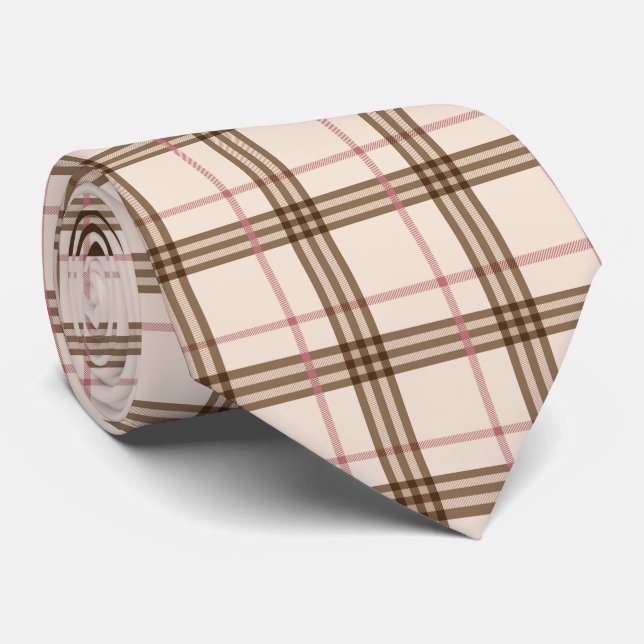 Thompson Scottish tartan beige brown paid pattern Neck Tie (Rolled)