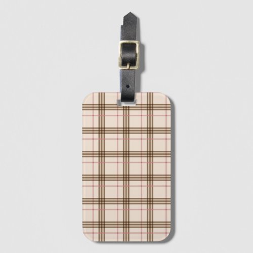 Thompson tartan beige brown plaid pattern luggage tag